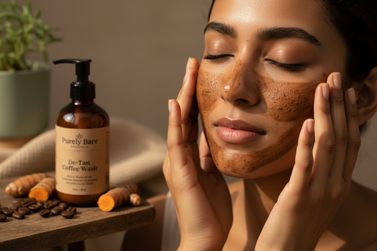 De-Tan Coffee Face Wash – Applied on Skin | Purely Bare